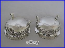 Pair of 925/1000 Sterling Hand Chased Repousse Master Salt Cellars