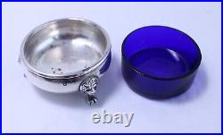 Pair of Anston Sterling Silver Salt Cellars with Cobalt Blue Glass Inserts