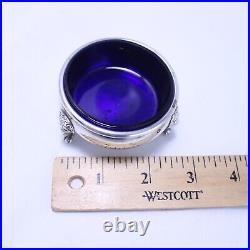 Pair of Anston Sterling Silver Salt Cellars with Cobalt Blue Glass Inserts