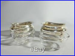 Pair of Antique 1900-01 Sterling Solid Silver Salt Dish Pot Cellar Glass Liners