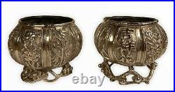 Pair of Antique Chinese Export Silver Salt Cellars Stamped