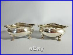 Pair of Antique Edwardian 1907 Sterling Solid Silver Salt Dish Pot Cellar Bowls