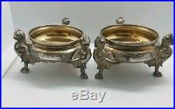 Pair of Antique Silverplated Open Salts with Gargoyles