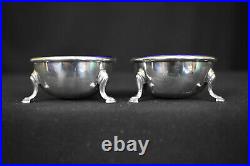 Pair of Antique Sterling Silver Open Salts with Original Cobalt Blue Liners