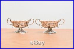 Pair of Antique Sterling Silver Salt Cellars Chester 1898 Blue Liners