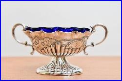 Pair of Antique Sterling Silver Salt Cellars Chester 1898 Blue Liners