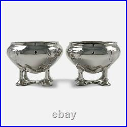 Pair of Art Nouveau Silver Salt Cellars with Spoons, Liberty & Co, 1900