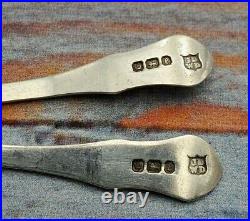 Pair of English Sterling Silver Salt dips and spoons, Blue cobalt liners