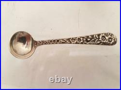 Pair of Repousse Stieff Sterling Silver Open Salts With Spoon by Kirk