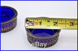 Pair of Shreve, Crump & Low Sterling Silver Salts with Cobalt Glass & 3 Spoons