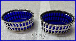 Pair of Sterling Reticulated Cobalt Lined Open Salts