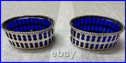 Pair of Sterling Reticulated Cobalt Lined Open Salts