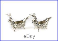Pair of Sterling Silver Figural Open Salt Cellars with Swan Head Finial Spoons