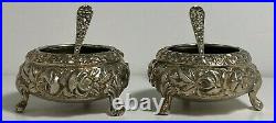 Pair of Stieff Repousse 2 Footed Salt Cellar with Spoon Sterling Silver
