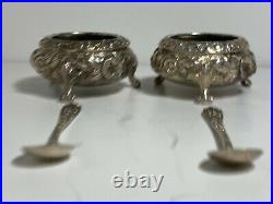 Pair of Stieff Repousse 2 Footed Salt Cellar with Spoon Sterling Silver