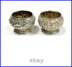 Pair of Tiffany Sterling Silver Repousse Open Salt Cellars 31g No Monograms (B)