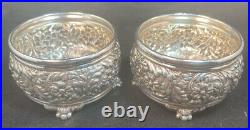 Pair of Tiffany Sterling Silver Repousse Open Salt Cellars No Monograms