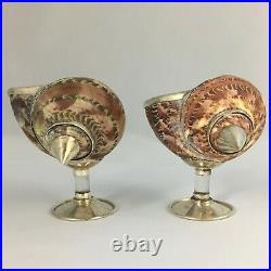 Pair of Turban Footed Seashell Cellar 925 Silver Sterling Set of 2 Salt Shell