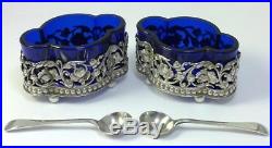 Pair of Victorian hallmarked Silver Salt Cellars/Dishes (Liners & Spoons) 1899