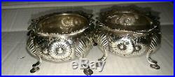 Pair of great American Gorham sterling silver floral repousse open salt cellar