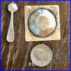 Pawn Silver Turquoise Navajo Indian Salt Cellar Dip & Spoon Vintage Antique
