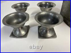 Pewter Wall Mounted Salt Box and Four (4) Pewter Open Salts Antique Salt Cellars