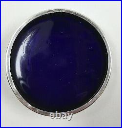 Pierced Sterling Silver With Cobalt Blue Glass Liner Round Salt Cellars Dish Pair