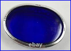 Pierced Sterling Silver With Cobalt Glass Liners Oval Salt Cellars, Pair
