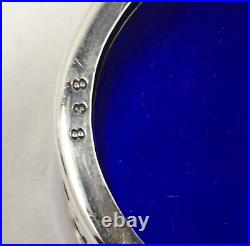 Pierced Sterling Silver With Cobalt Glass Liners Oval Salt Cellars, Pair