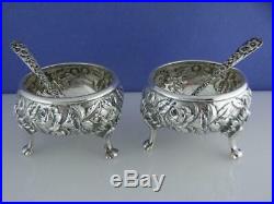 Pr Sterling S KIRK & SON Master Salt Cellars / Dishes & Spoons REPOUSSE no mono