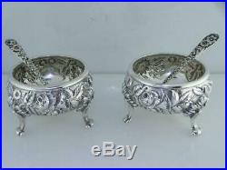 Pr Sterling S KIRK & SON Master Salt Cellars / Dishes & Spoons REPOUSSE no mono