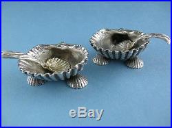 Pr Sterling TIFFANY & CO Salt Cellars Dishes with Spoons Narragansett Shell shape