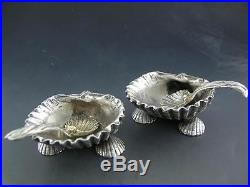 Pr Sterling TIFFANY & CO Salt Cellars Dishes with Spoons Narragansett Shell shape