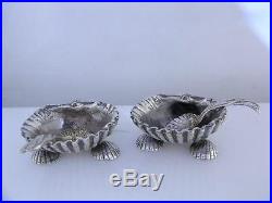 Pr Sterling TIFFANY & CO Salt Cellars Dishes with Spoons Narragansett Shell shape