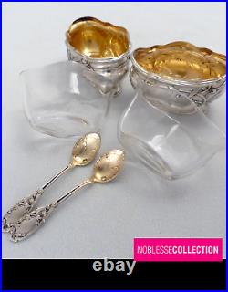 Puiforcat Antique Pair Of French Sterling Silver Salt Cellars Mimosa Art Nouveau