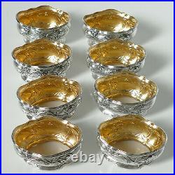 Puiforcat French Sterling Silver 18k Gold Set 8 Salt Cellars, Boxes, Mistletoe