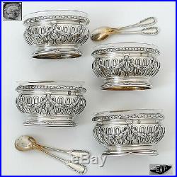 Puiforcat French Sterling Silver Four Salt Cellars, Spoons, Box, Neoclassical