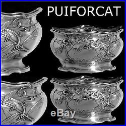 Puiforcat Top French Sterling Silver 18k Gold Salt Cellars Pair Art Nouveau