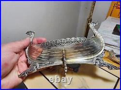 RARE 8 1/4 Brodrene Lohne Viking Ship Master Salt Cellar sterling 830 Silver