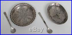 RARE EARLY NATIVE AMERICAN INDIAN STERLING SILVER SALT DISH & SPOON SET