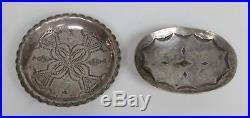 RARE EARLY NATIVE AMERICAN INDIAN STERLING SILVER SALT DISH & SPOON SET