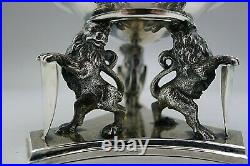 RARE JOHN WENDT NYC c. 1860 STERLING SILVER MASTER SALT FIGURAL LIONS WOW