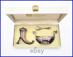 RARE Magnus Aase Norway Sterling Viking Ship Salt Cellar Set IOB 1920-30s