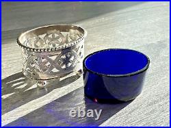 RARE! Pair of Sterling Silver & Cobalt Glass Open Salts 1902 Thomas Hayes