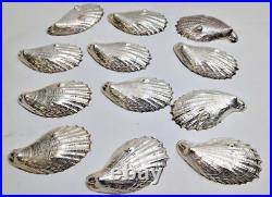 RARE Set 12 Antique Wallace Sterling Silver Figural Oyster Shell Open Salt Bowl