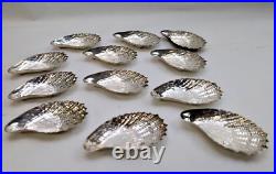 RARE Set 12 Antique Wallace Sterling Silver Figural Oyster Shell Open Salt Bowl