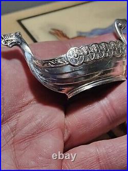 RARE Theodor Olsen Sterling Silver Viking Ship open Salt head tail design cobalt