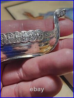 RARE Theodor Olsen Sterling Silver Viking Ship open Salt head tail design cobalt