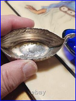 RARE Theodor Olsen Sterling Silver Viking Ship open Salt head tail design cobalt