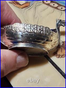 RARE Theodor Olsen Sterling Silver Viking Ship open Salt head tail design cobalt